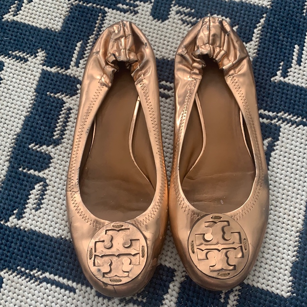 Rose Gold Tory Burch Minnie flat